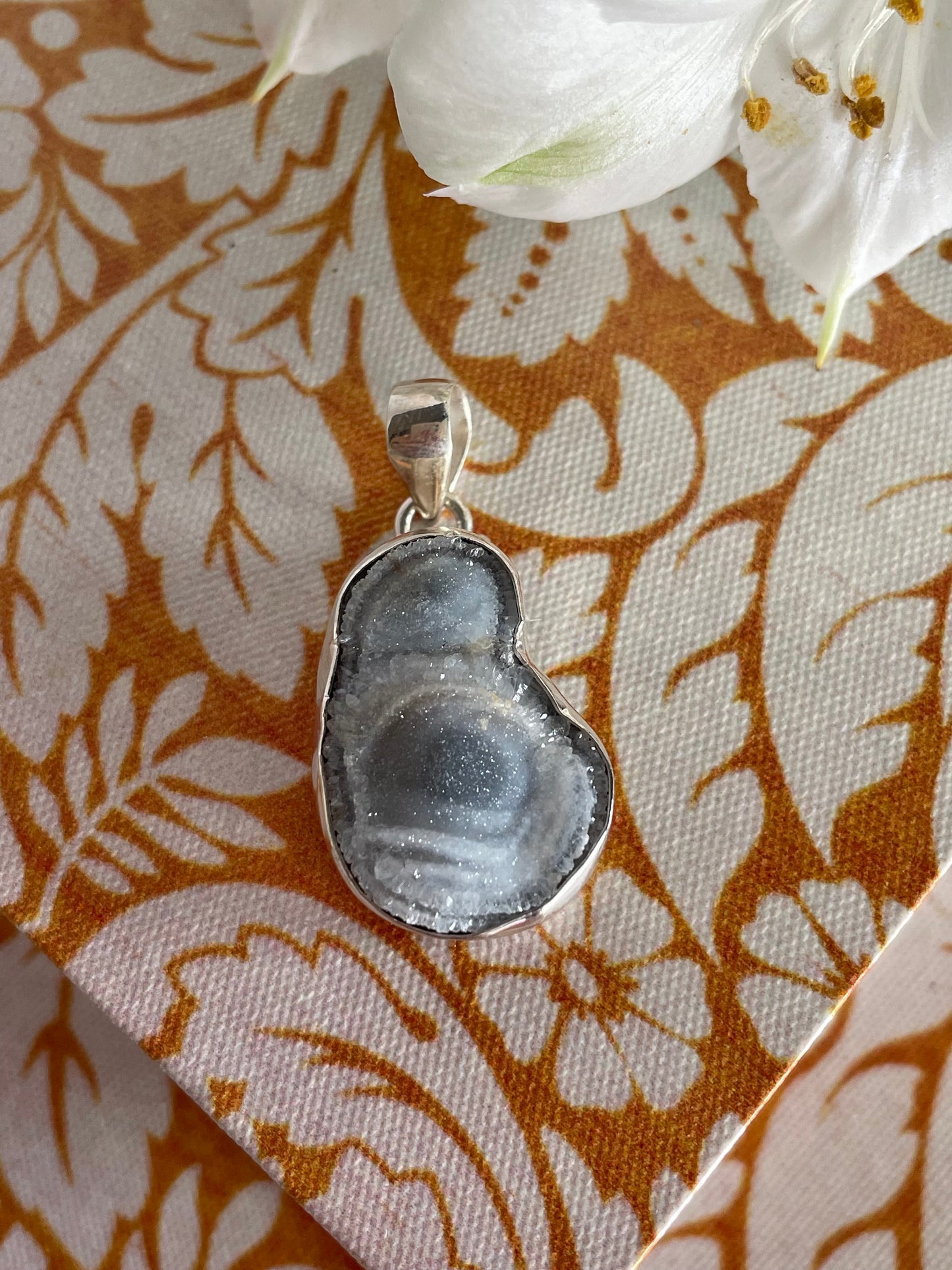 Geode Druzy Silver Raw Pendant