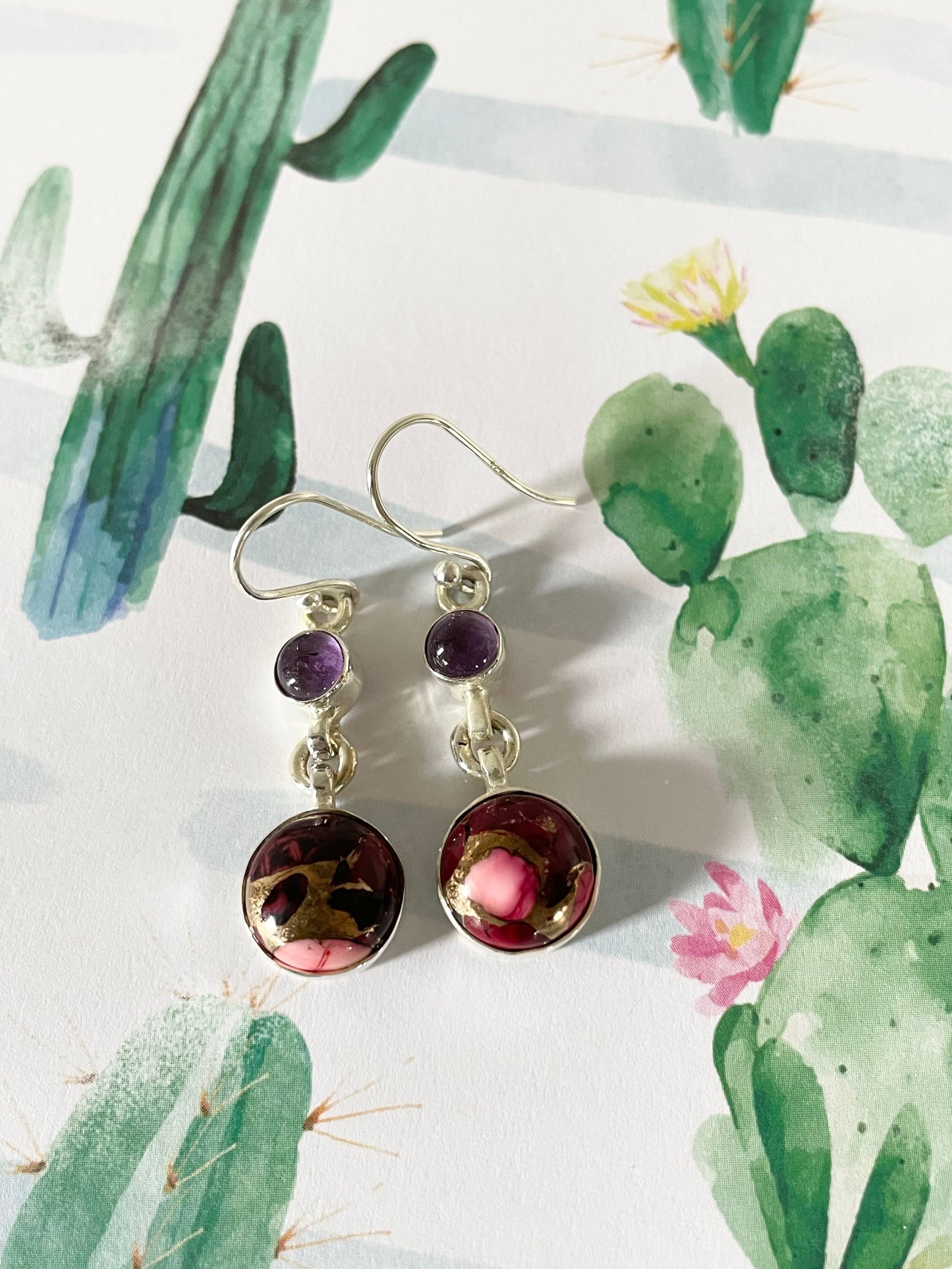 Rose Dahlia Turquoise & Amethyst Dangles