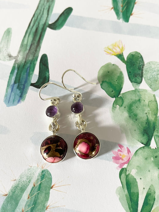 Rose Dahlia Turquoise & Amethyst Dangles