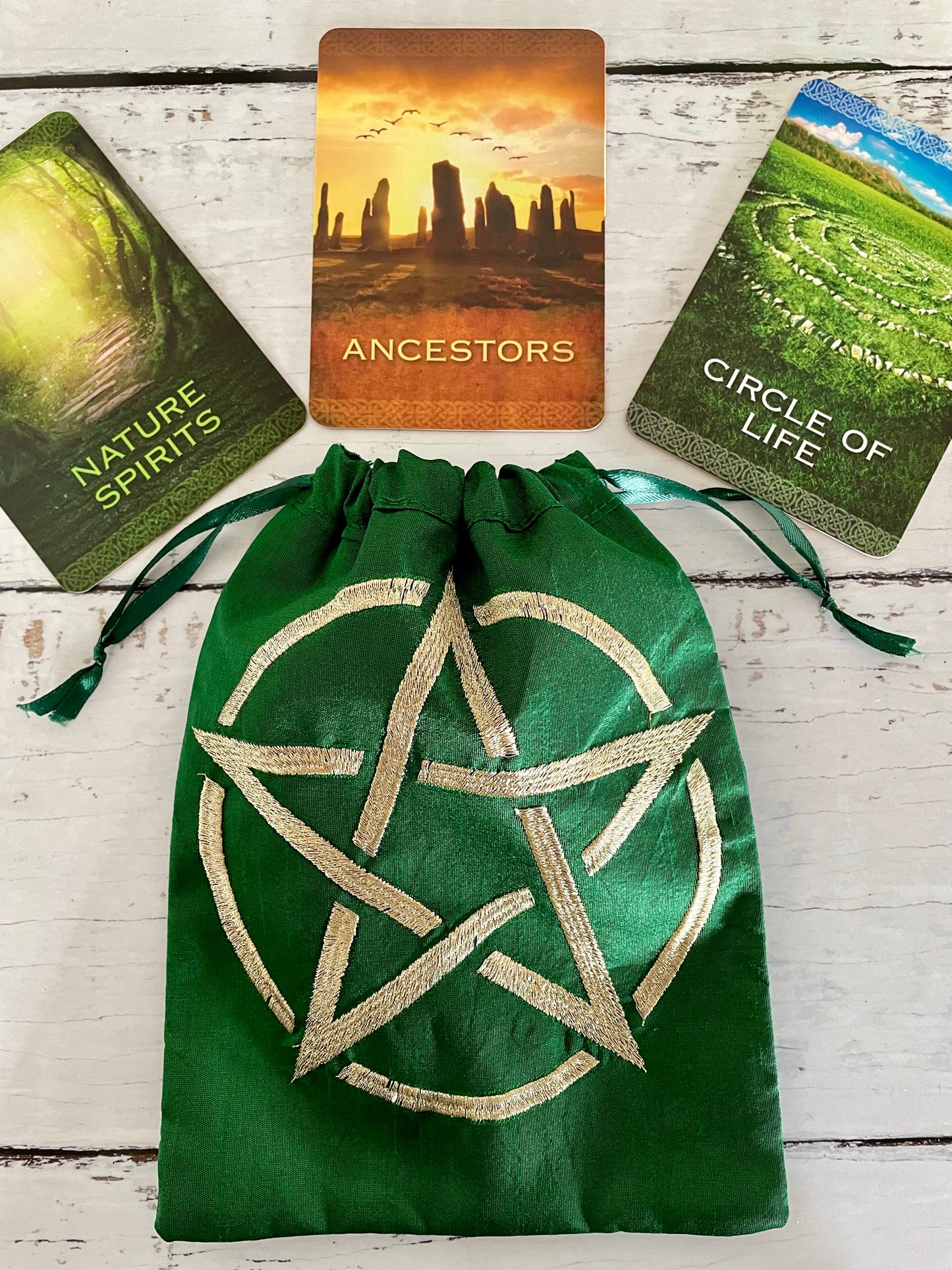 Wicca Drawstring Pouch ~ Pentacle Green