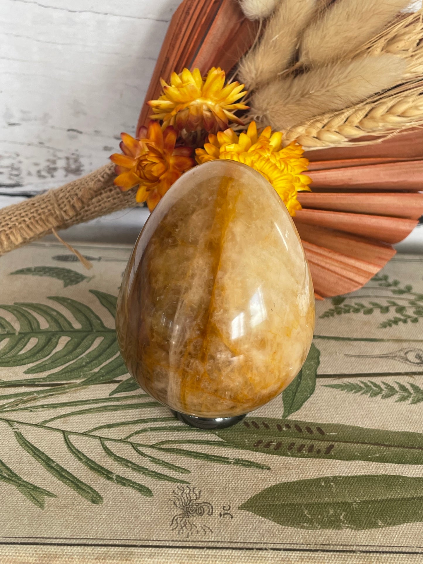 Golden Quartz Egg Includes Hematite Ring