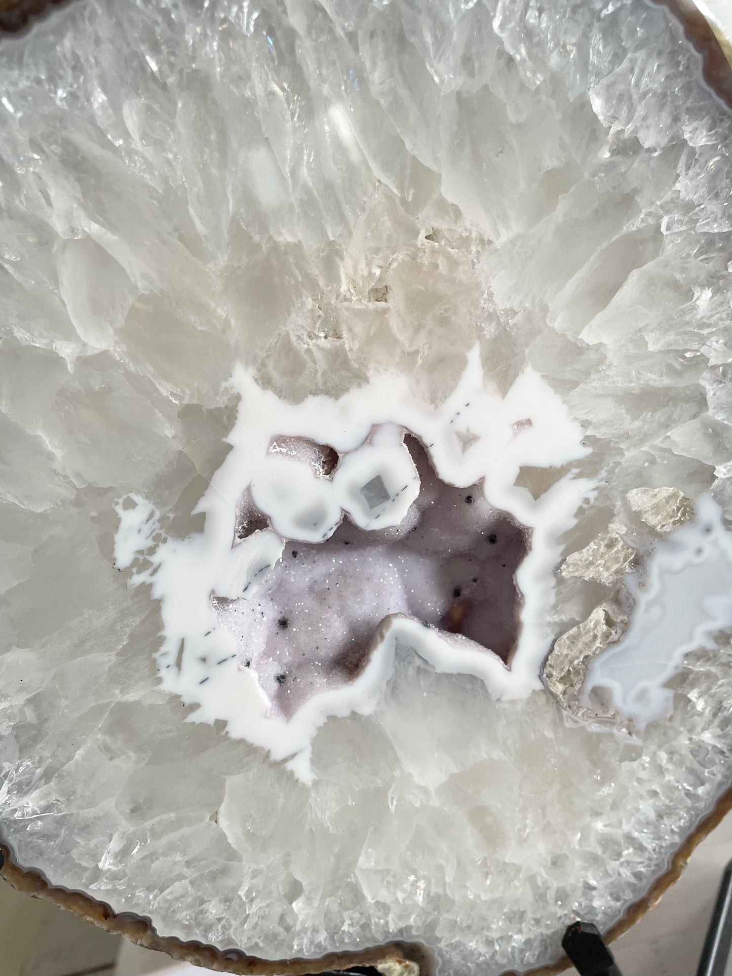 Agate Druzy Slice on display stand