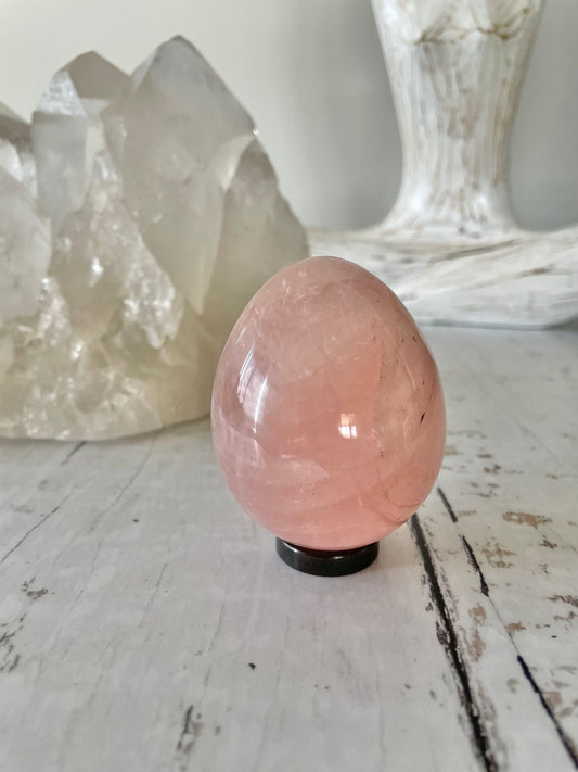 Rose Quartz Egg Includes Hematite Ring