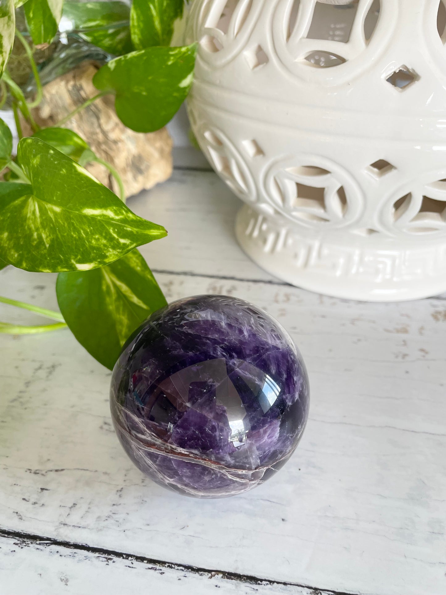 Chevron Dream Amethyst Sphere Includes Wooden Holder