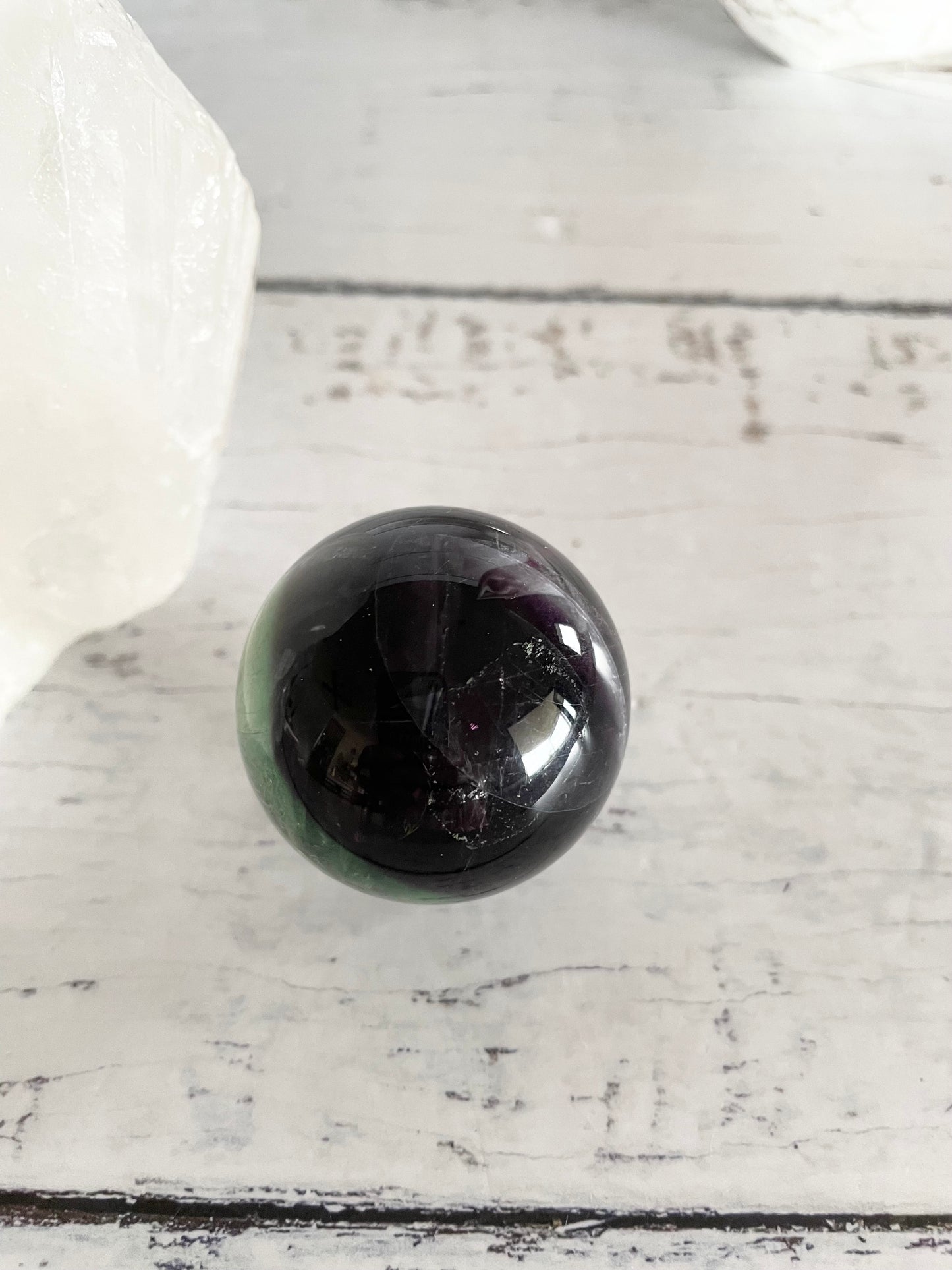 Rainbow Fluorite Sphere Includes Wooden Holder