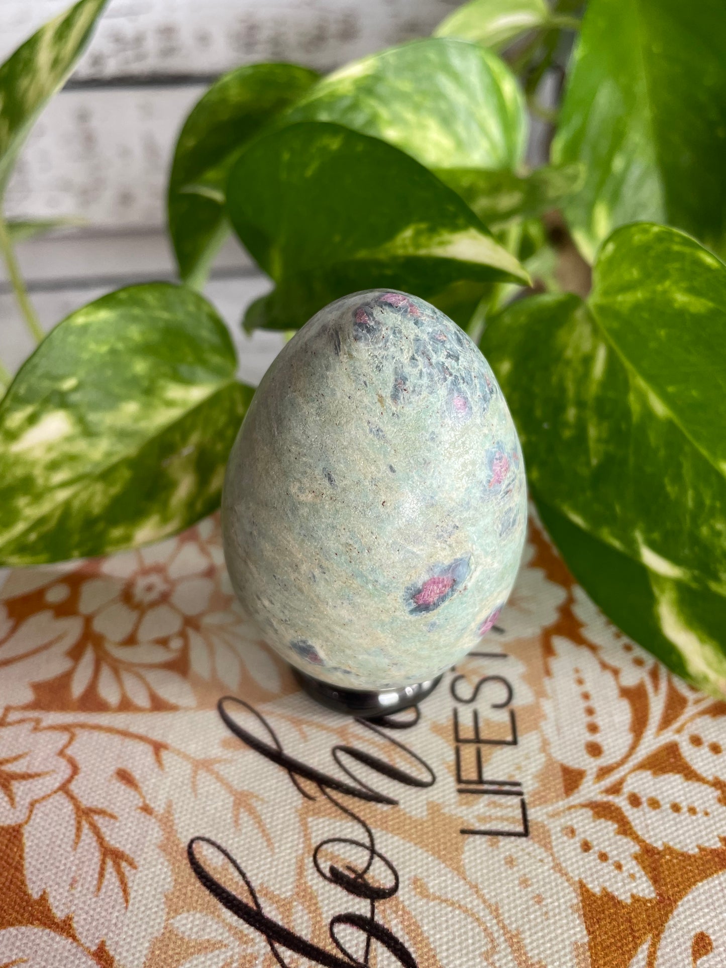 Ruby Fuchsite Egg Includes Hematite Ring