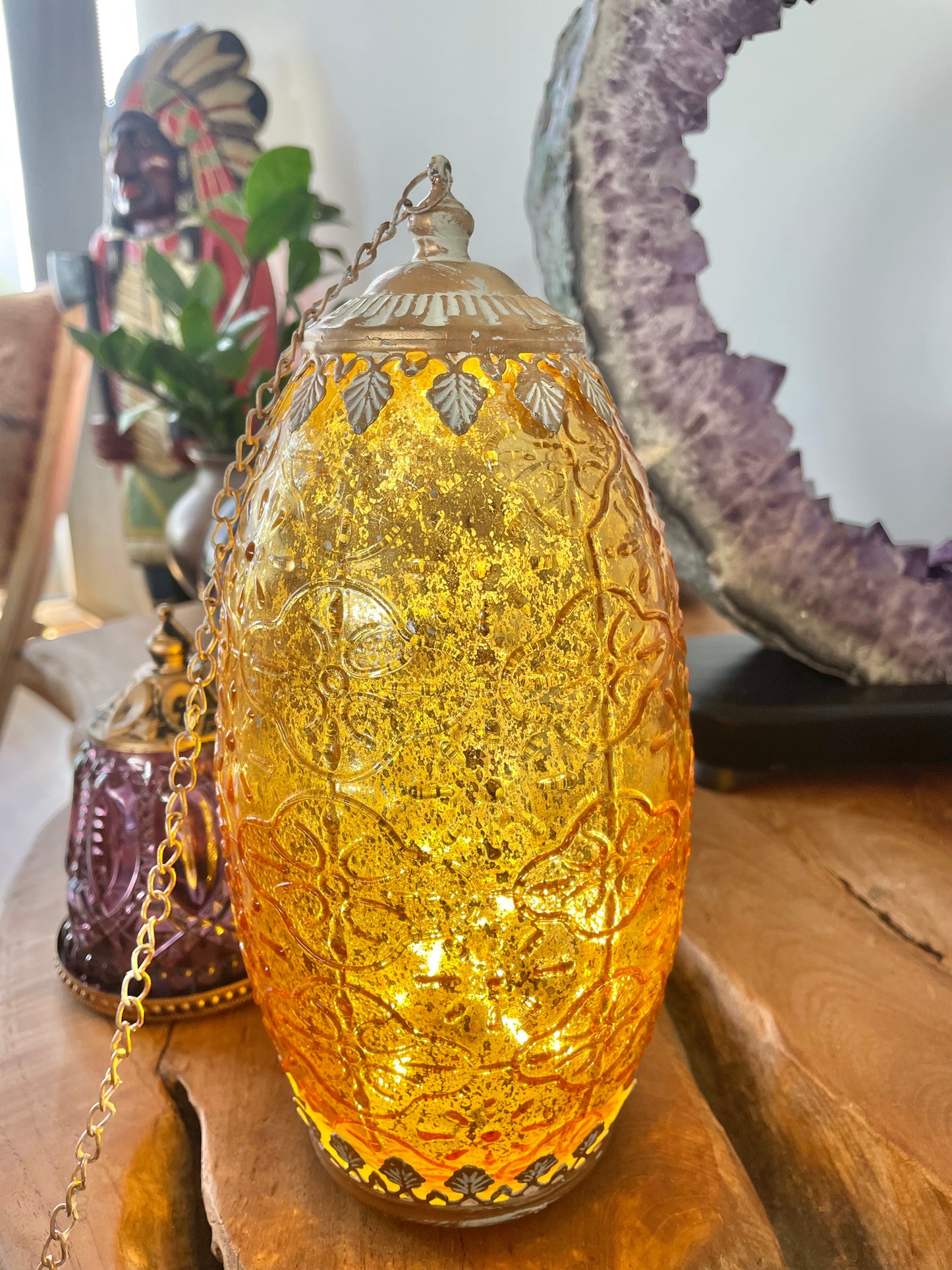 Vintage LED Tall Gold Lantern
