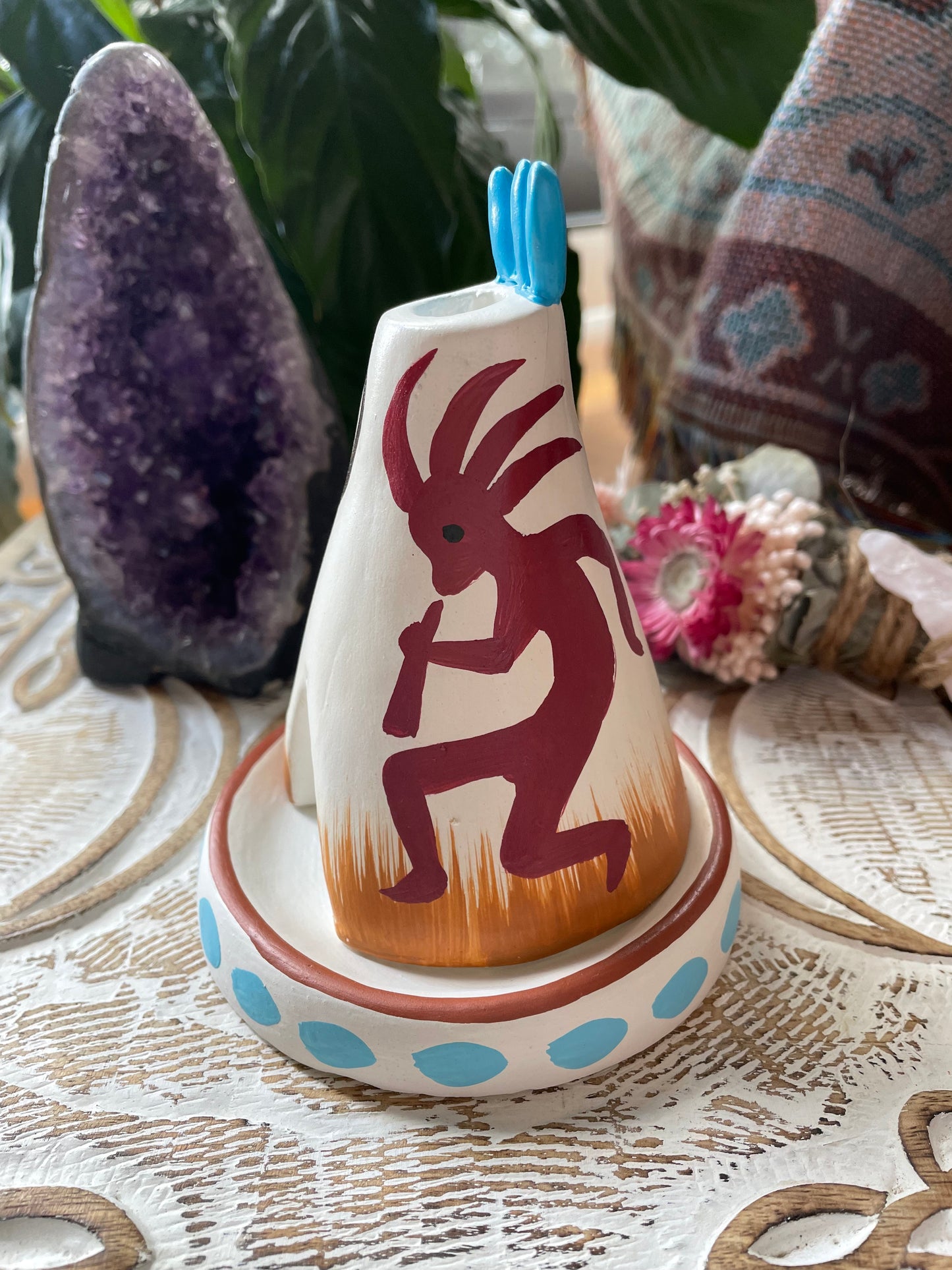 Handmade Clay Incense/Cone Burner ~ Teepee Kokopelli