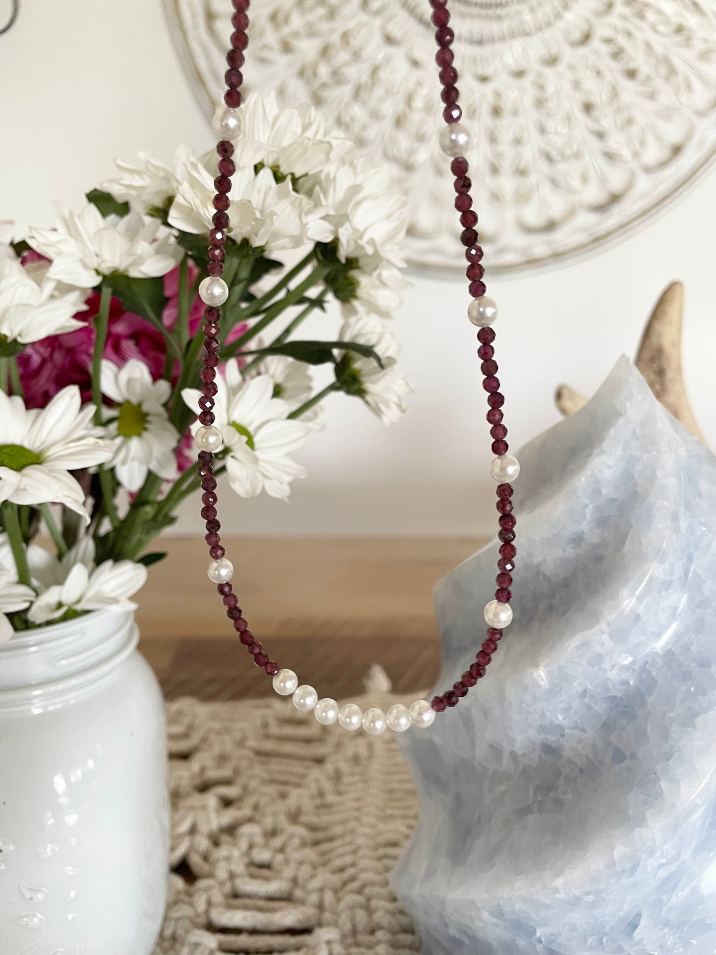 Garnet & Pearl Faceted Necklace - Made by Wayne