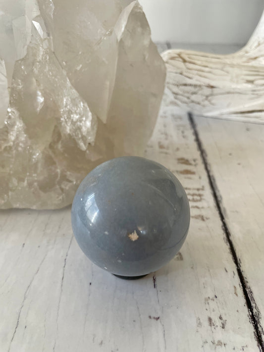 Angelite Sphere Includes Wooden Holder