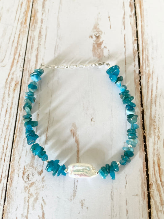 Sterling silver Apatite & Pearl bracelet