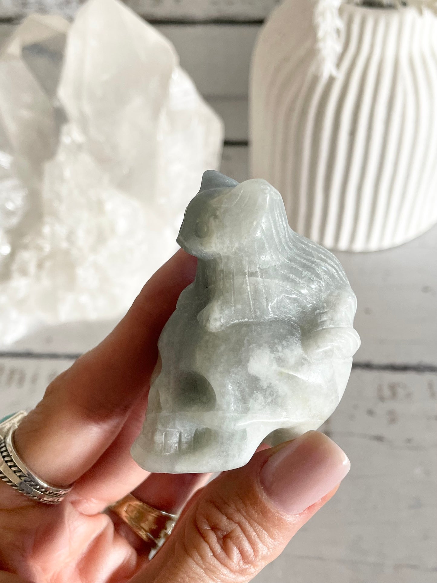 Blue Calcite Cat on Skull