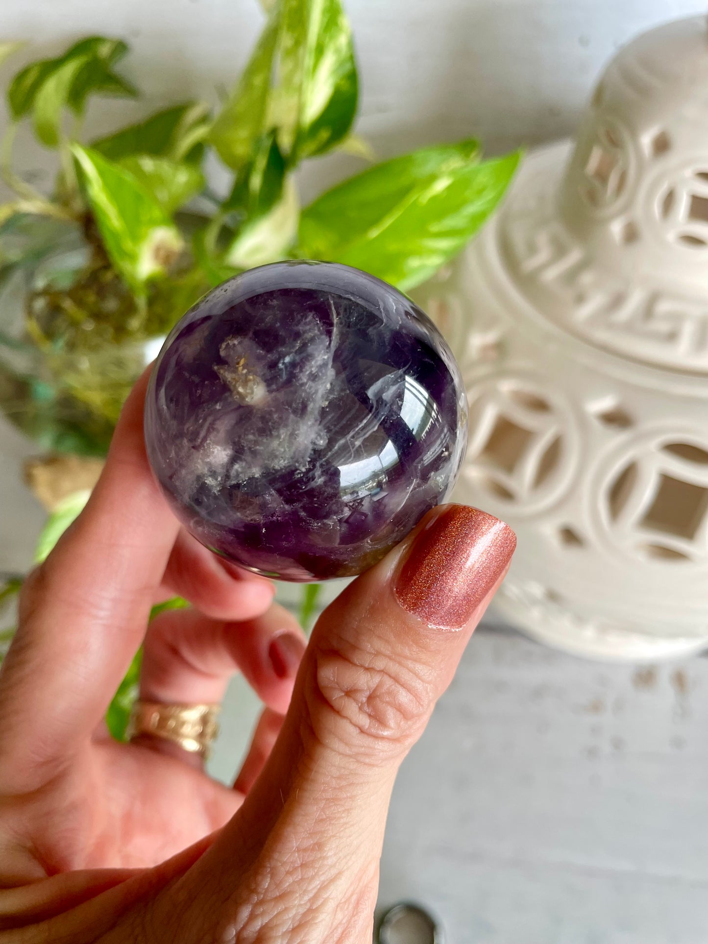 Rainbow Fluorite Sphere Includes Wooden Holder