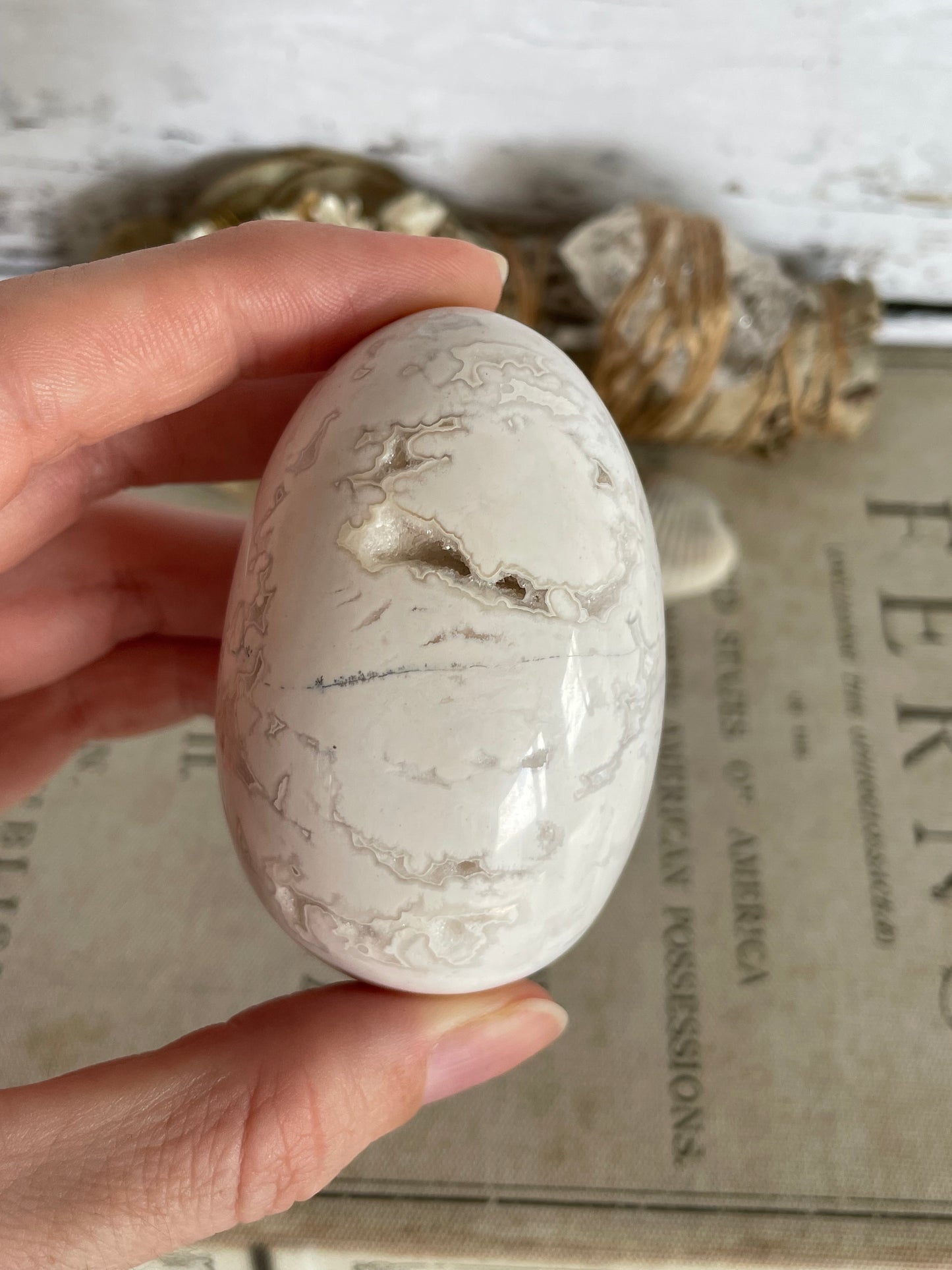 Snow Agate Egg Includes Hematite Ring