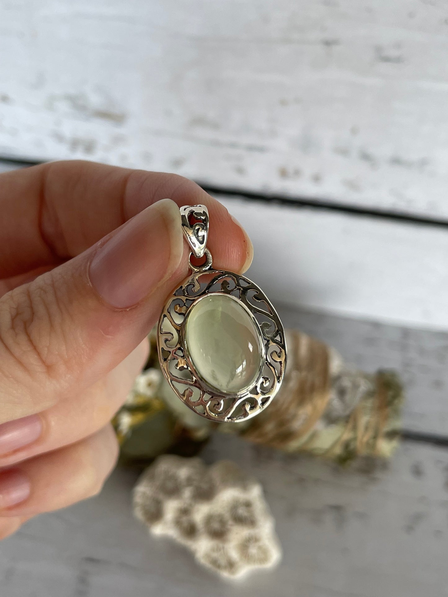 Prehnite Silver Pendant