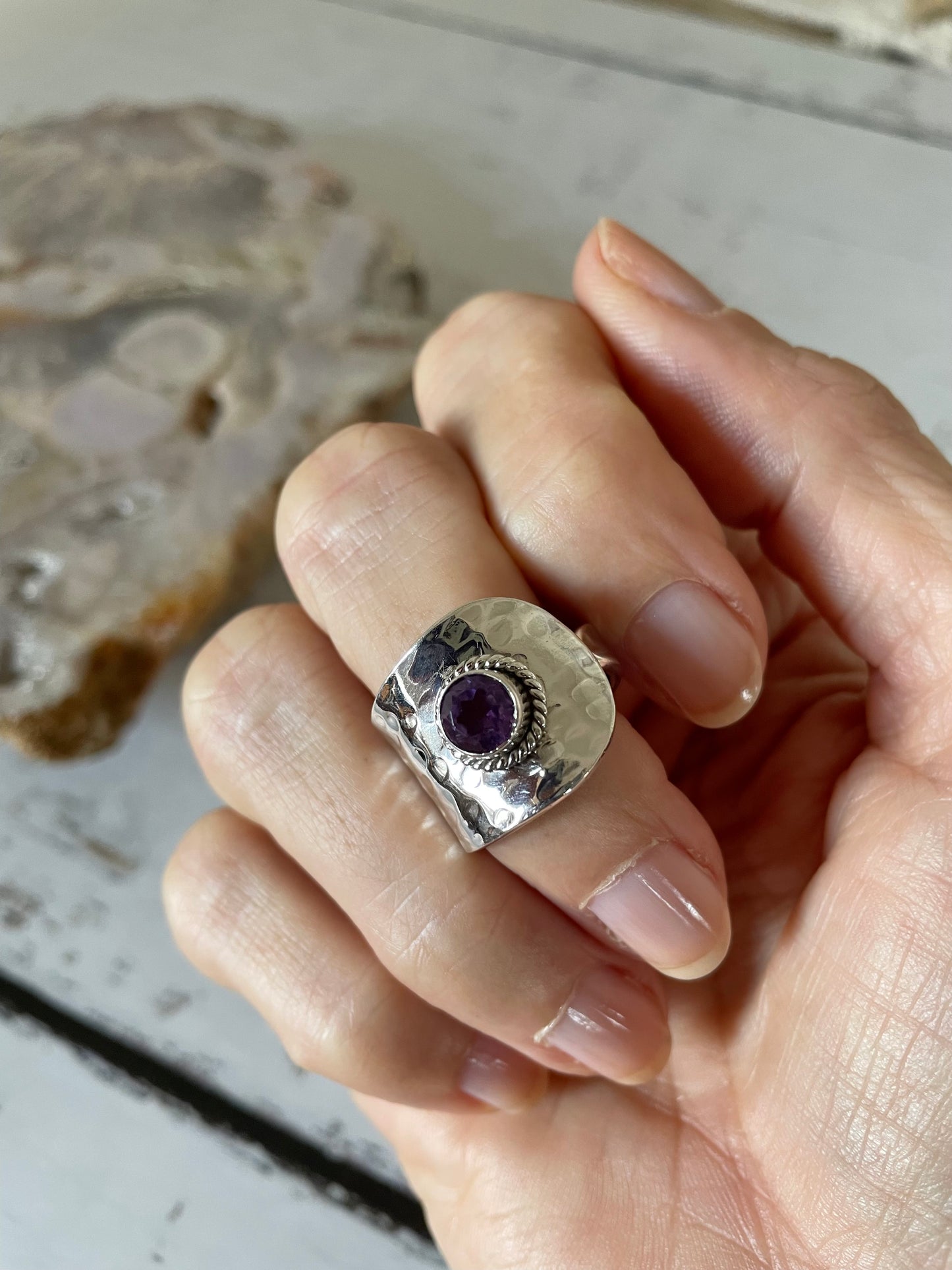 Amethyst Adjustable Ring ~ Size 7.5 to 9