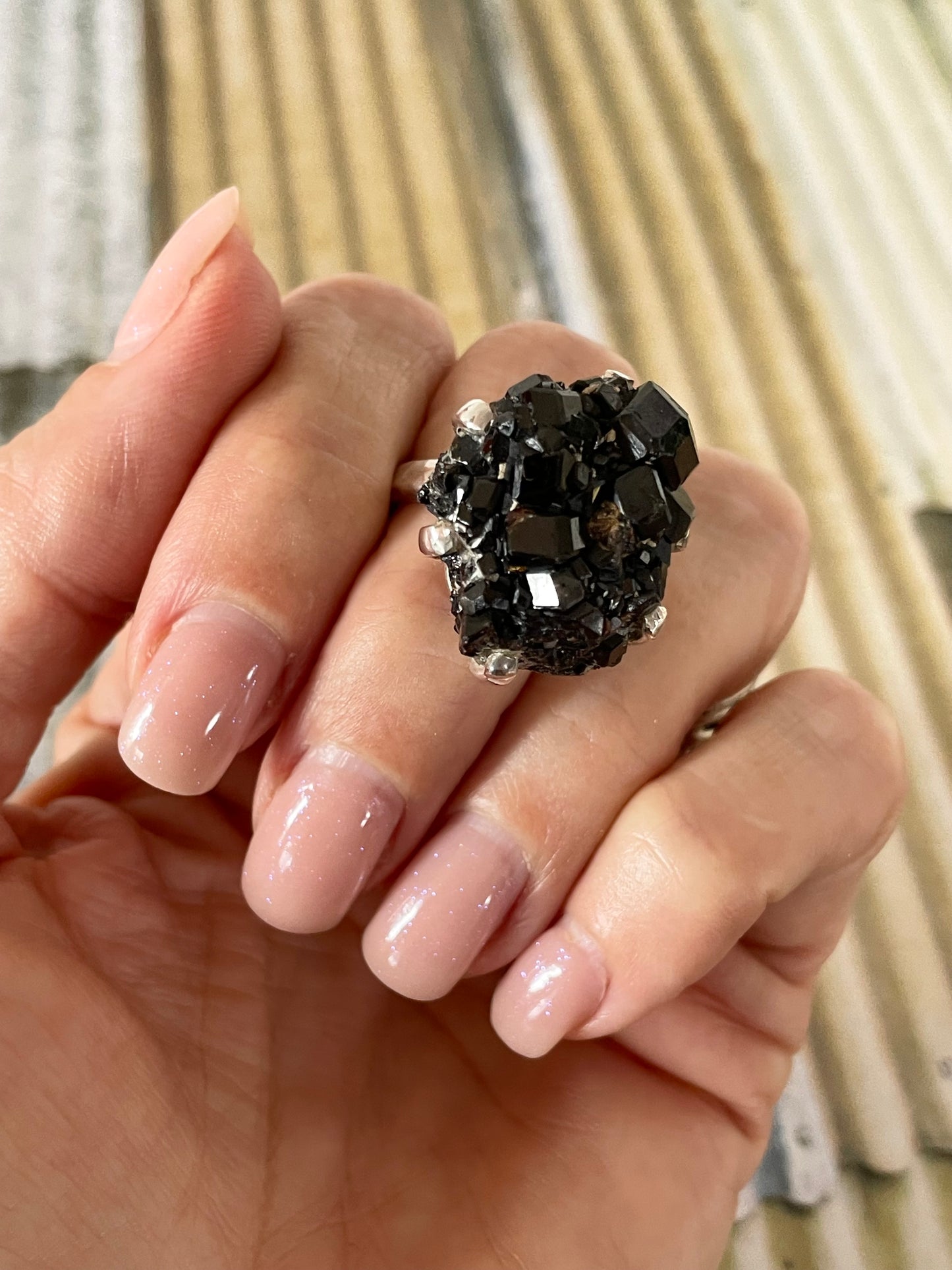 Raw Garnet hammered Ring - size 6.5-10 adjustable