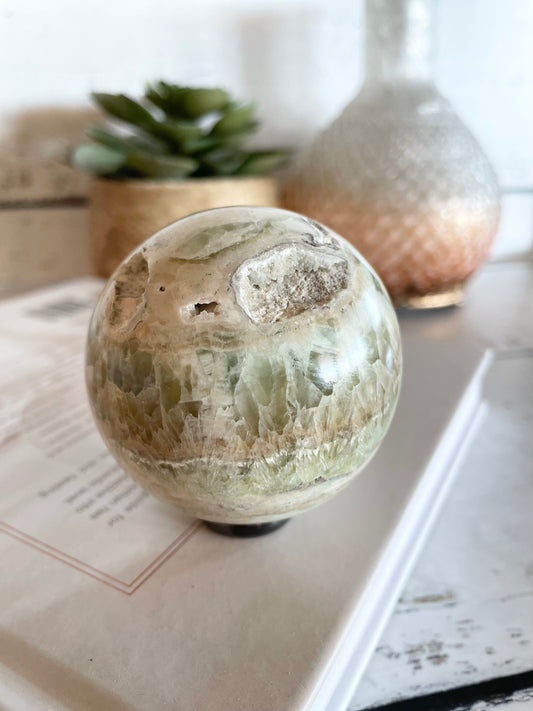 Green Calcite Sphere Includes Holder