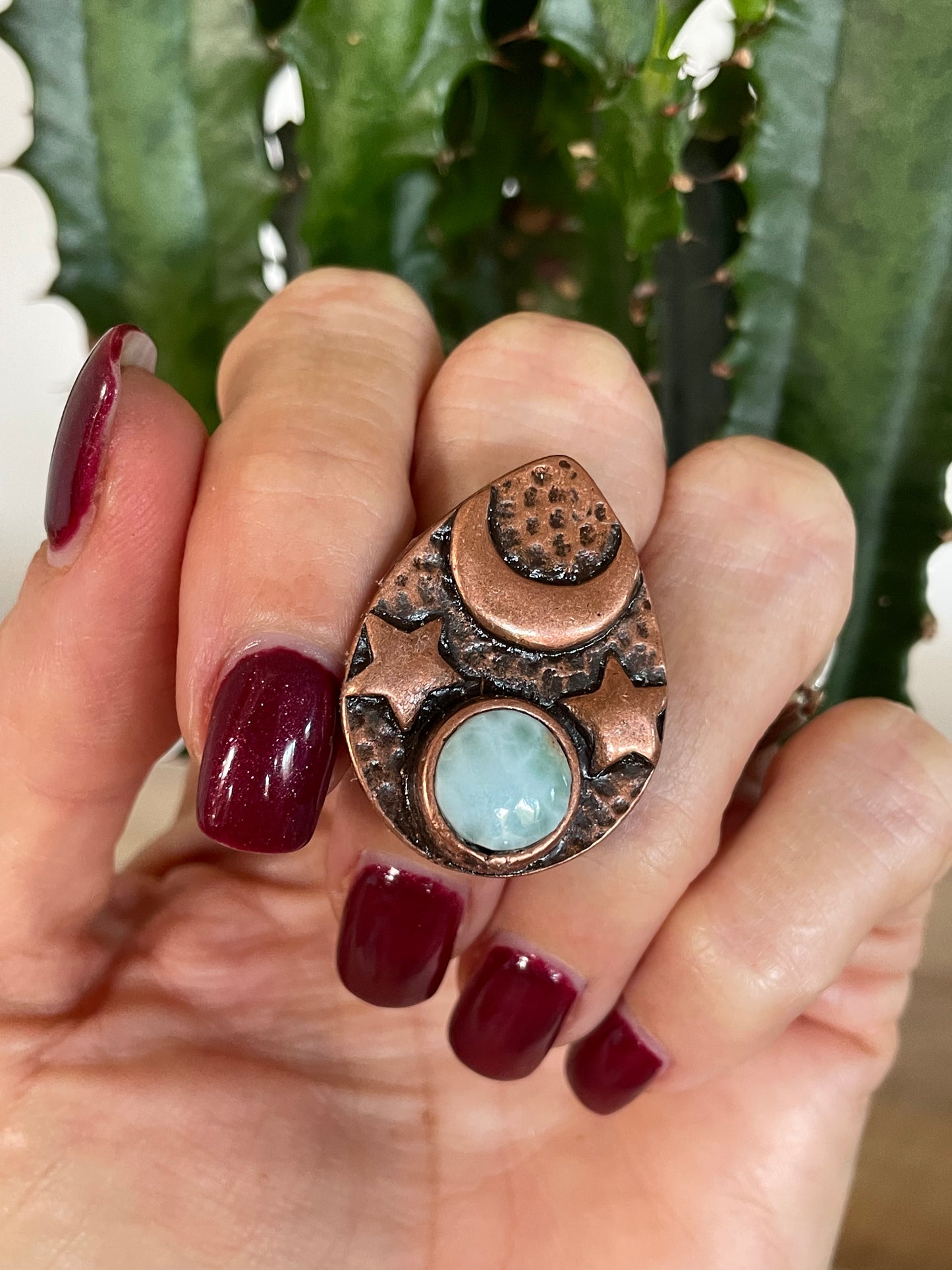 Copper Ring adjustable size 6-10 ~ Larimar