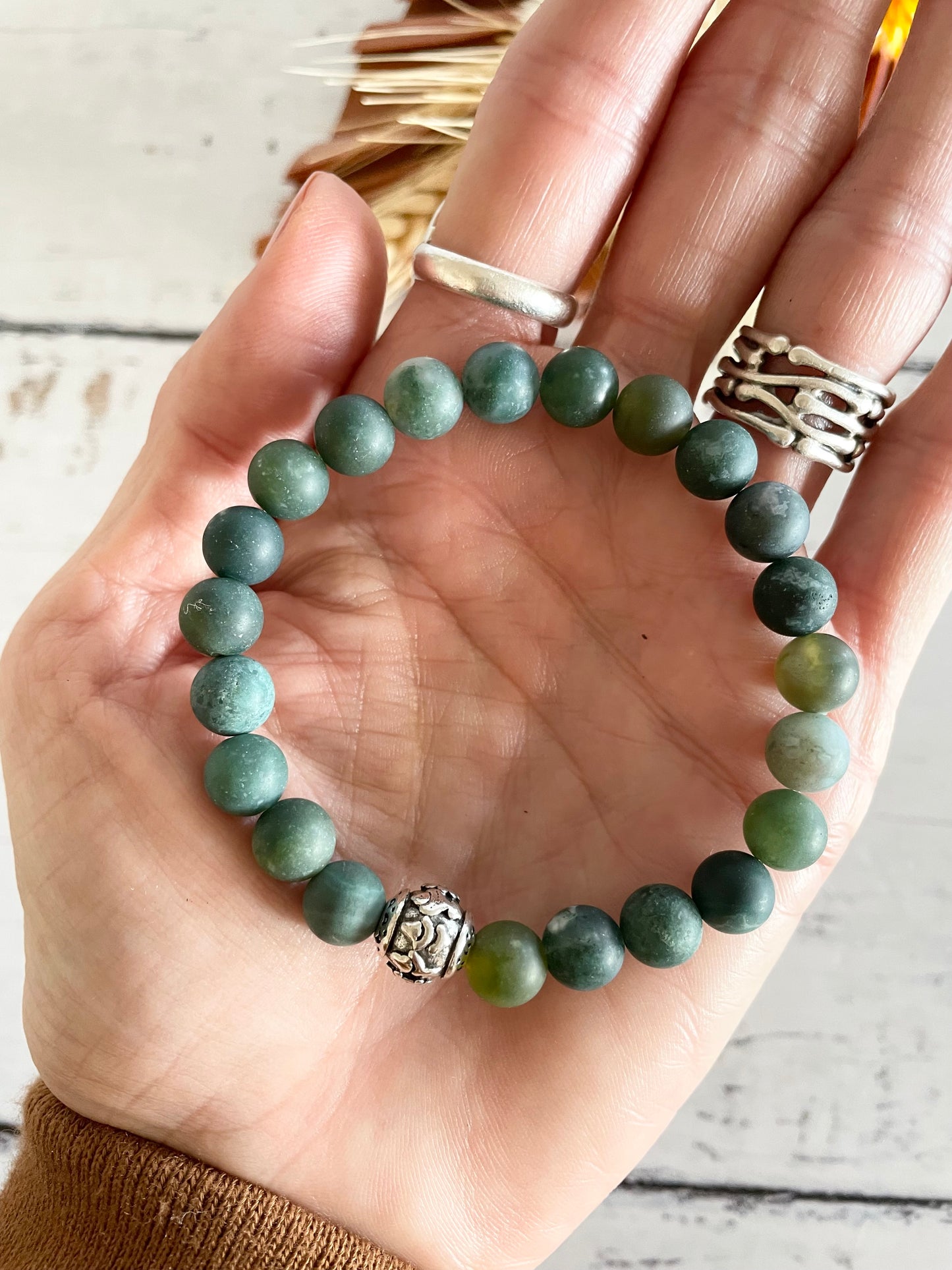 Frosted Moss Agate Healing Bracelet ~ GREEN WITCH