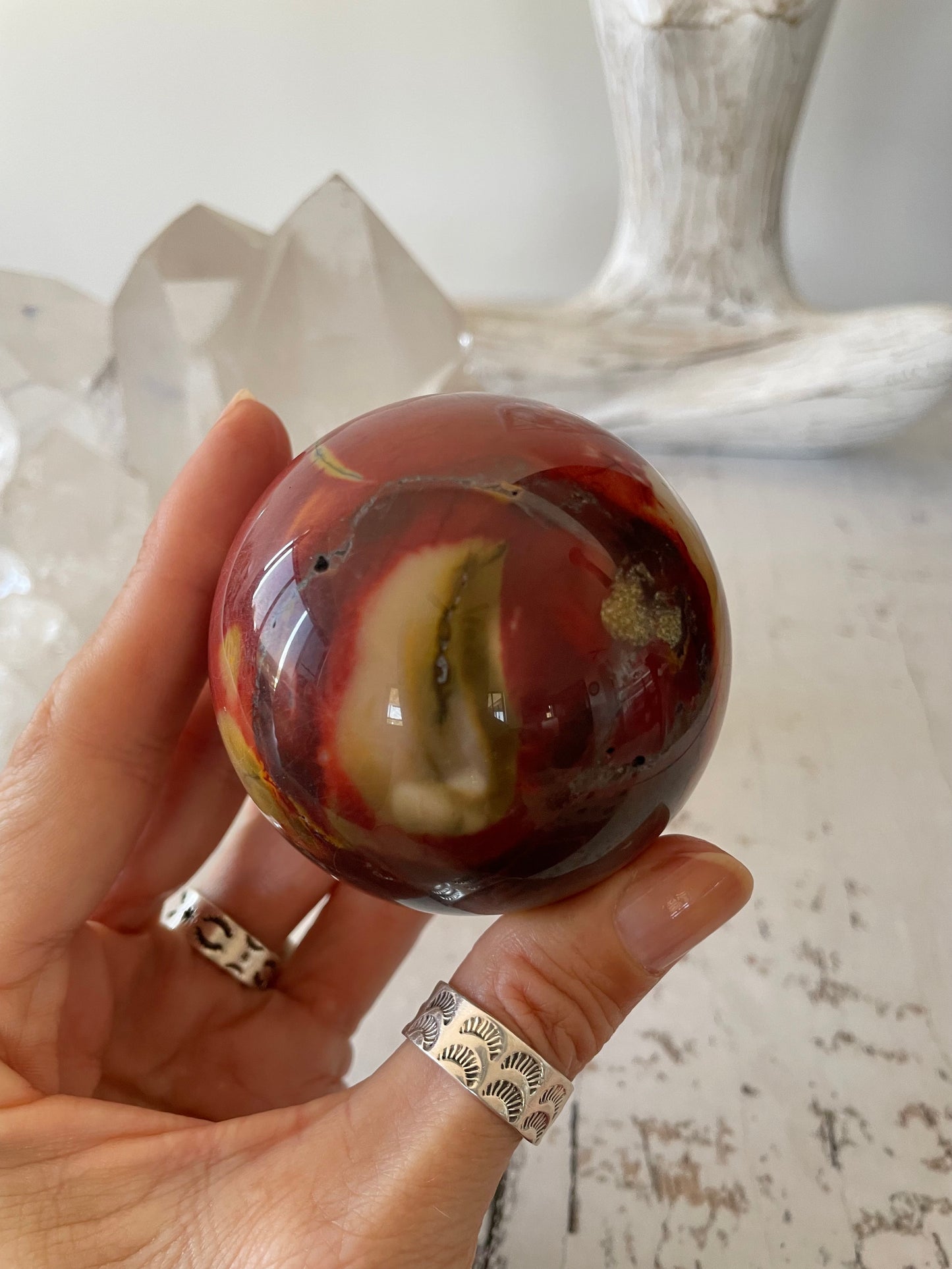 Mookaite Sphere Includes Wooden Holder