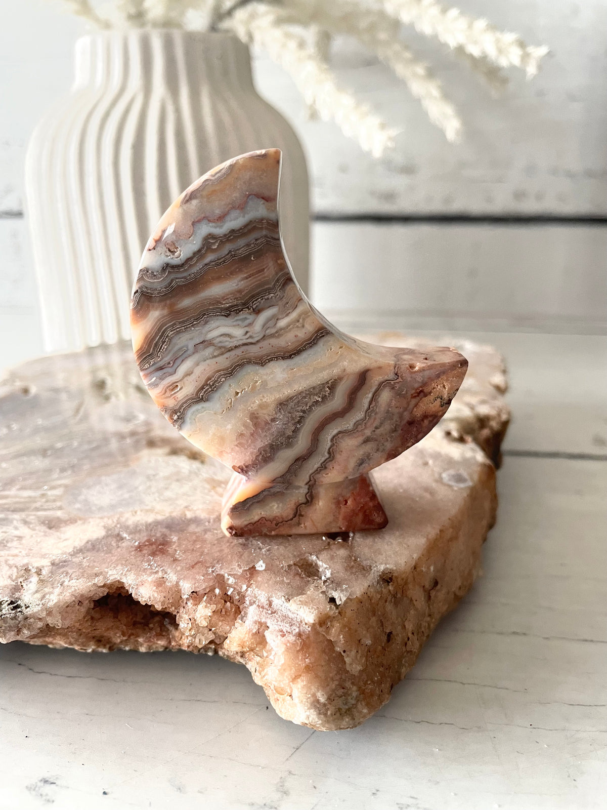 Mexican Pink Crazy Lace Agate Moon