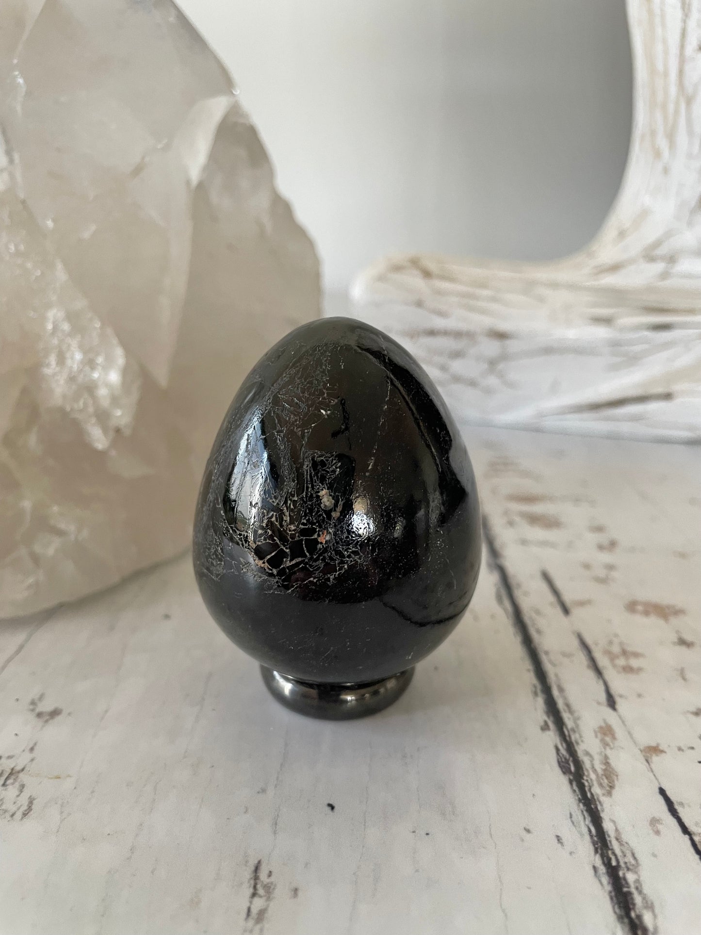 Black Tourmaline Egg Includes Hematite ring