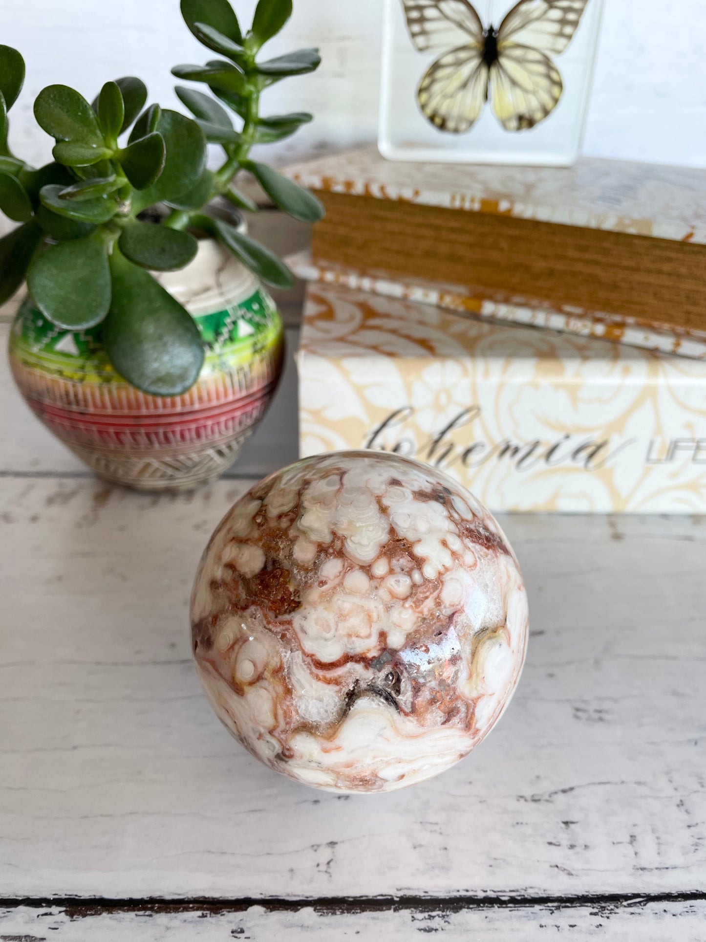 Calcite Sphere Includes Wooden Holder