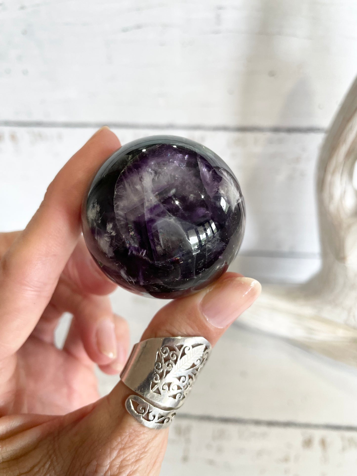 Rainbow Fluorite Sphere Includes Wooden Holder