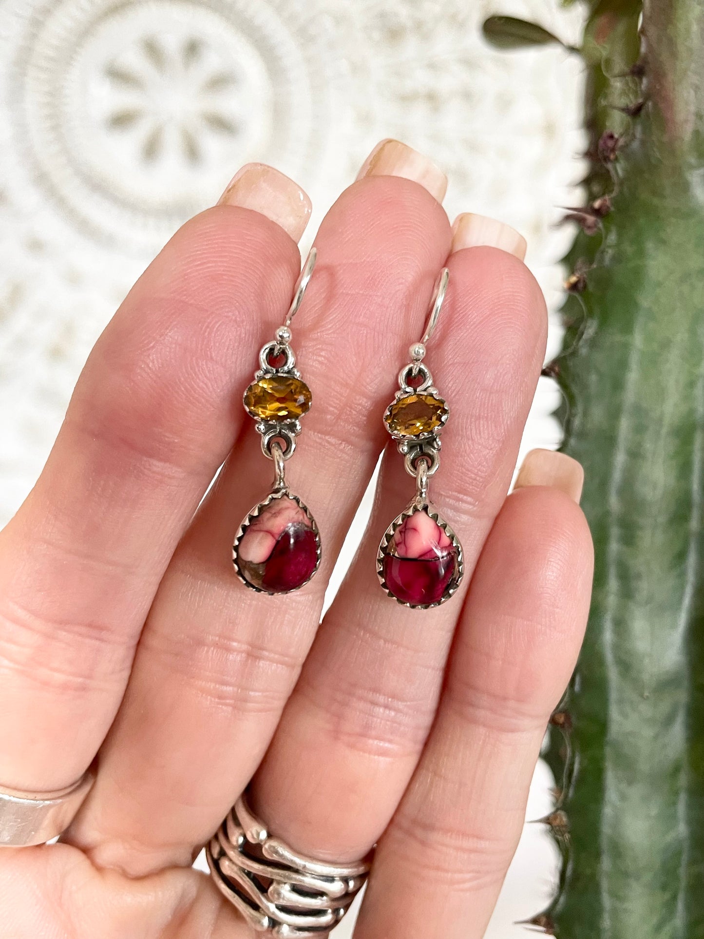 Rose Dahlia Turquoise & Citrine Dangles
