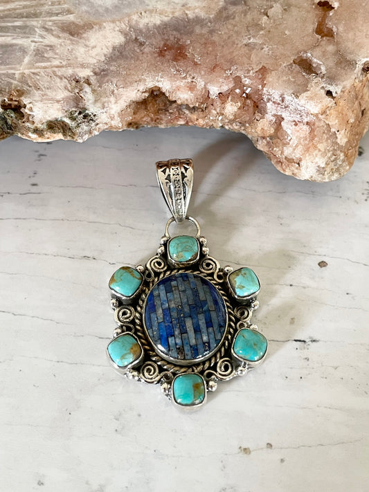 Kingman Turquoise/ Lapis inlay Pendant