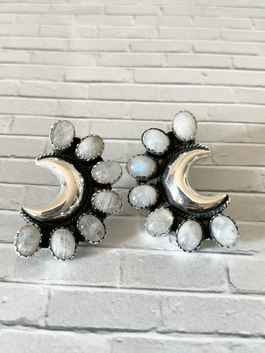 Rainbow Moonstone Studs