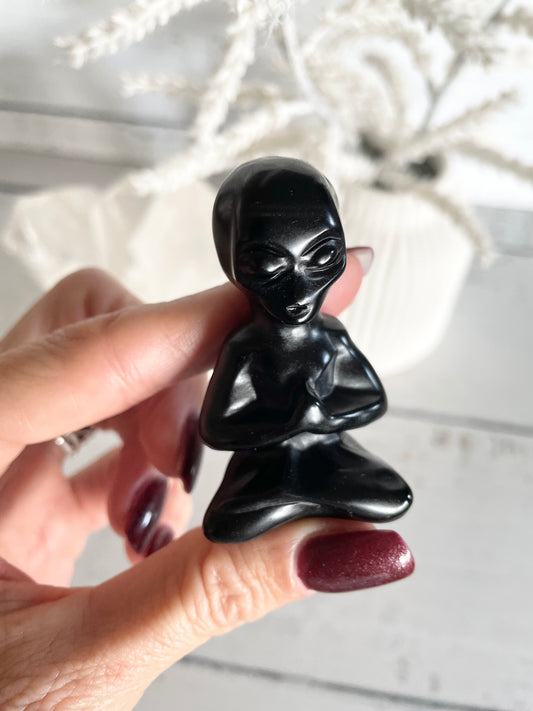 Meditating Alien ~ Black Obsidian