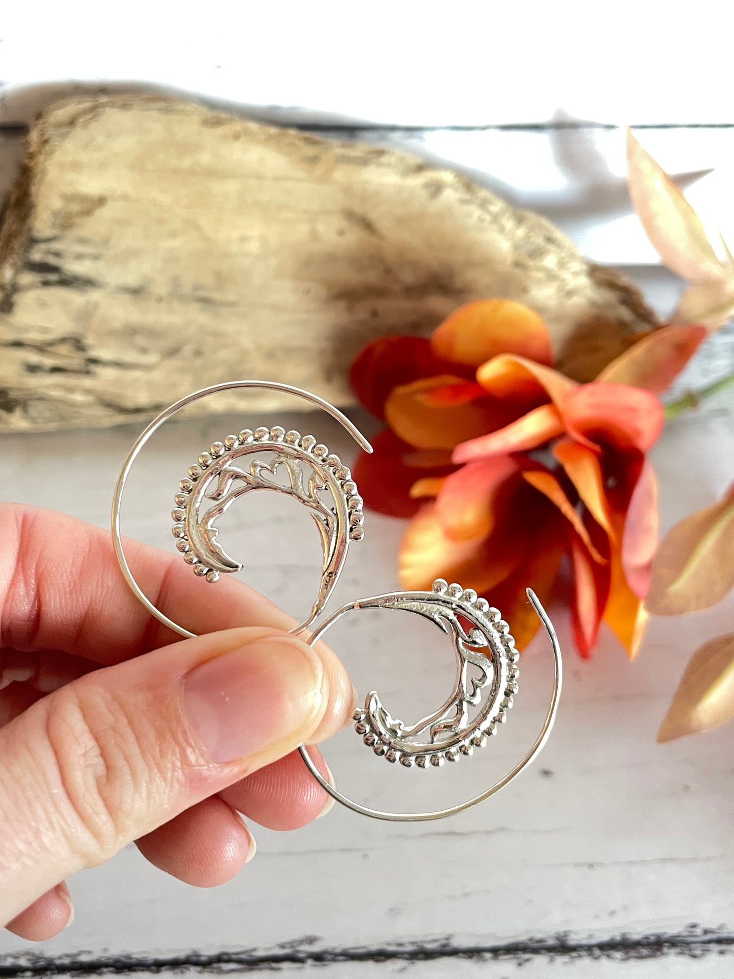 Bohemian Spiral Silver Earrings ~ Cosmic