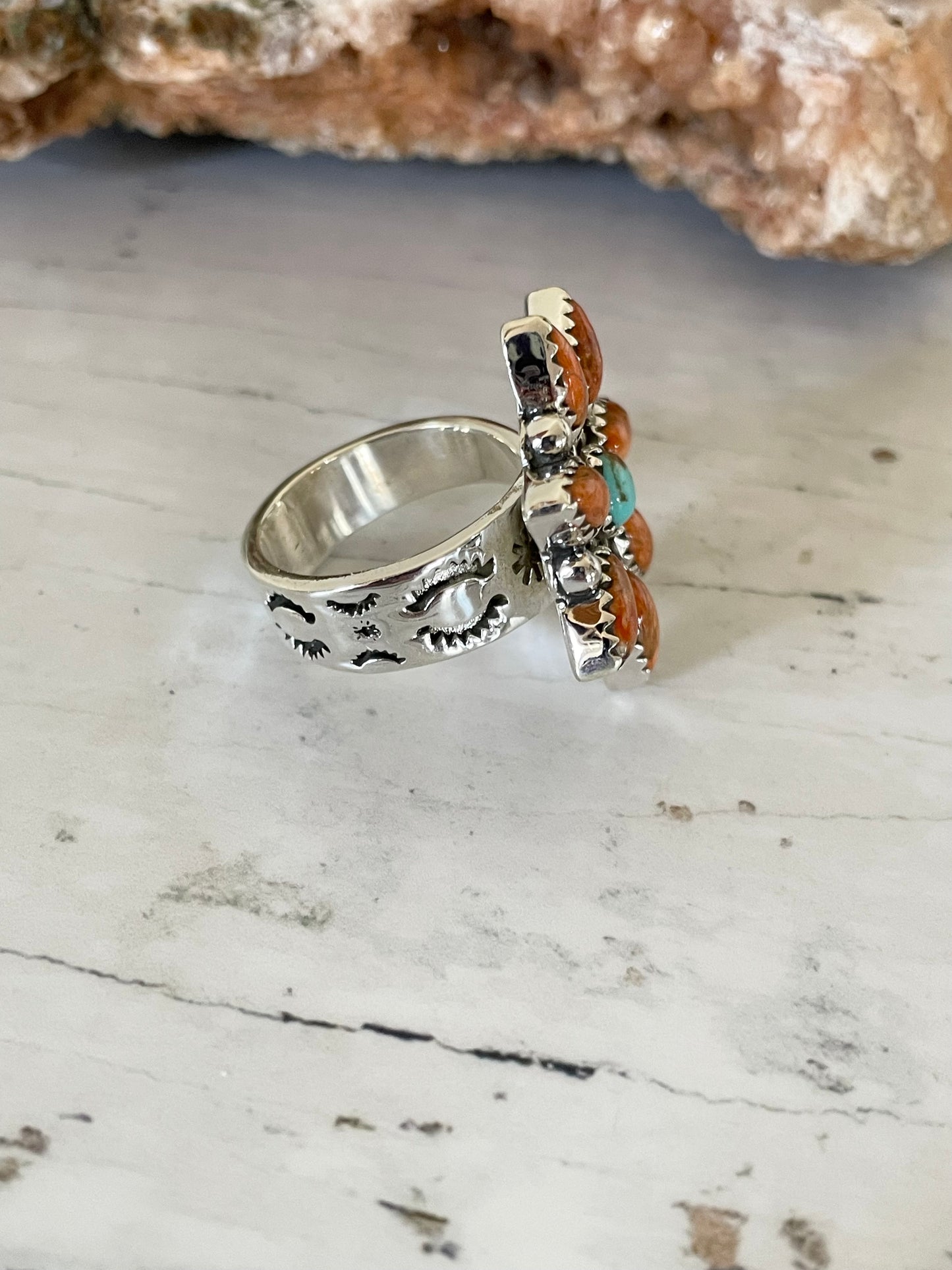 Navajo Style Mojave Turquoise Ring ~ adjustable size 6-9