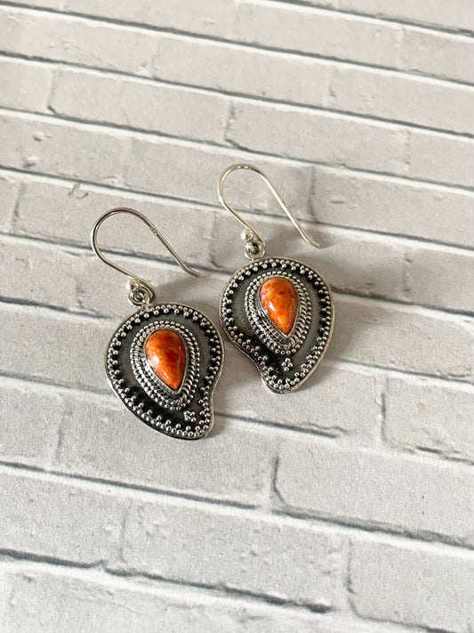 Red Coral Silver Dangles