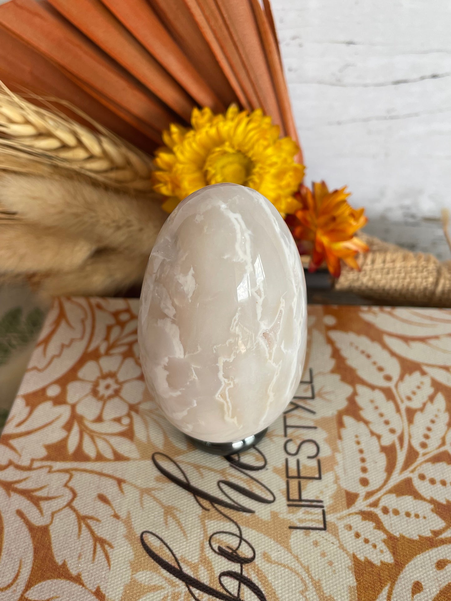 Snow Agate Egg Includes Hematite Ring