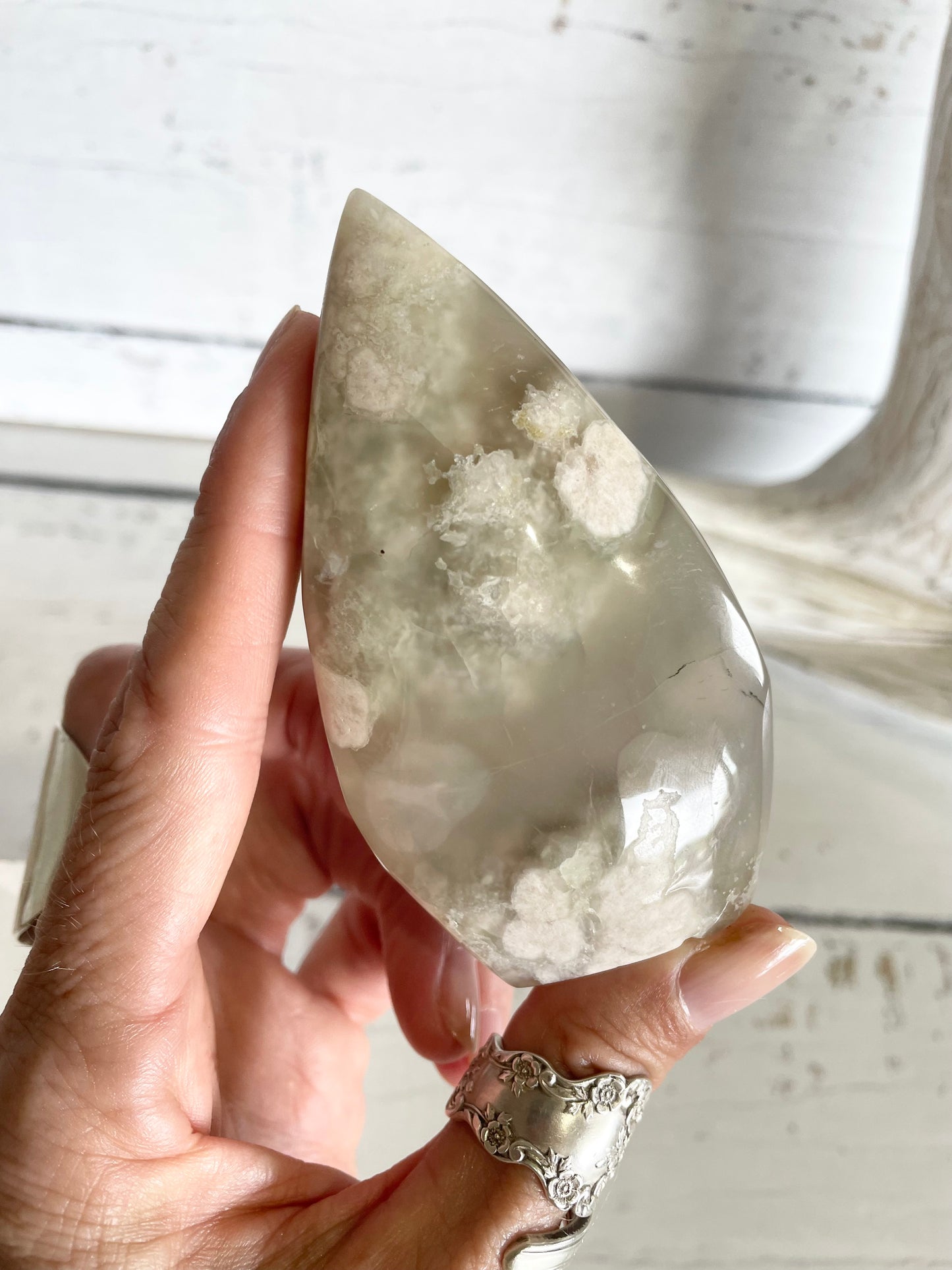 Green Flower Agate Dome