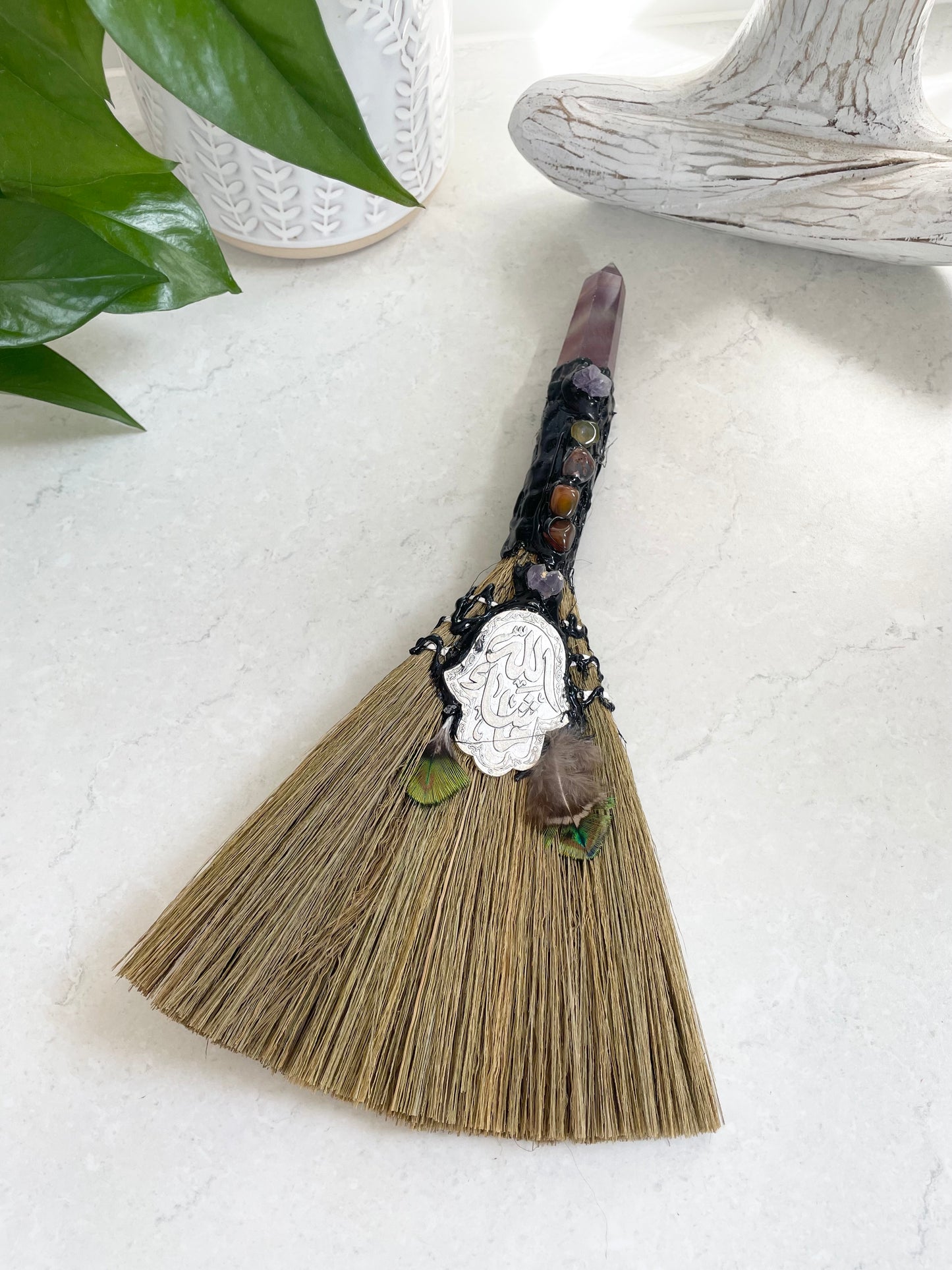 Crystal Feather Besom ~ Rainbow Fluorite