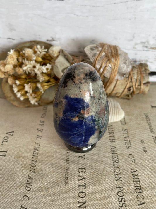 Sodalite Egg Includes Hematite Ring