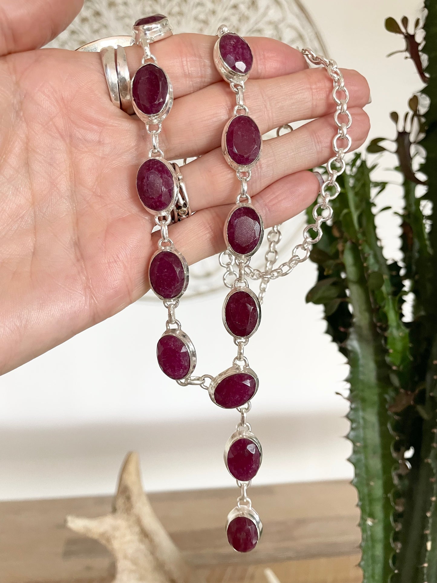 Ruby Faceted Lariat Necklace
