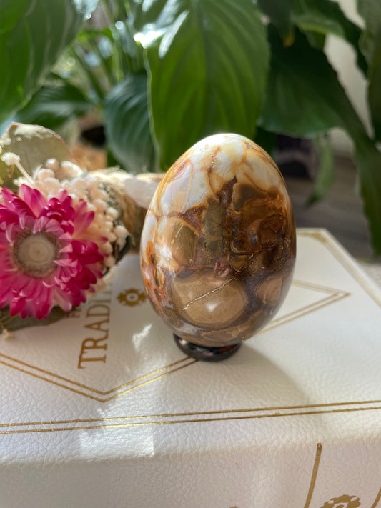 Spotted Agate Egg Includes Hematite Ring