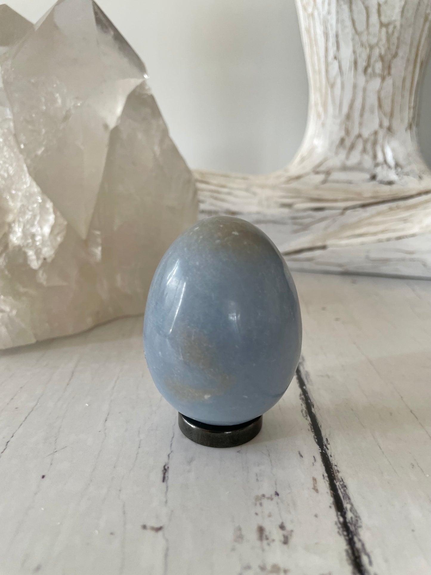 Angelite Egg Includes Hematite Ring