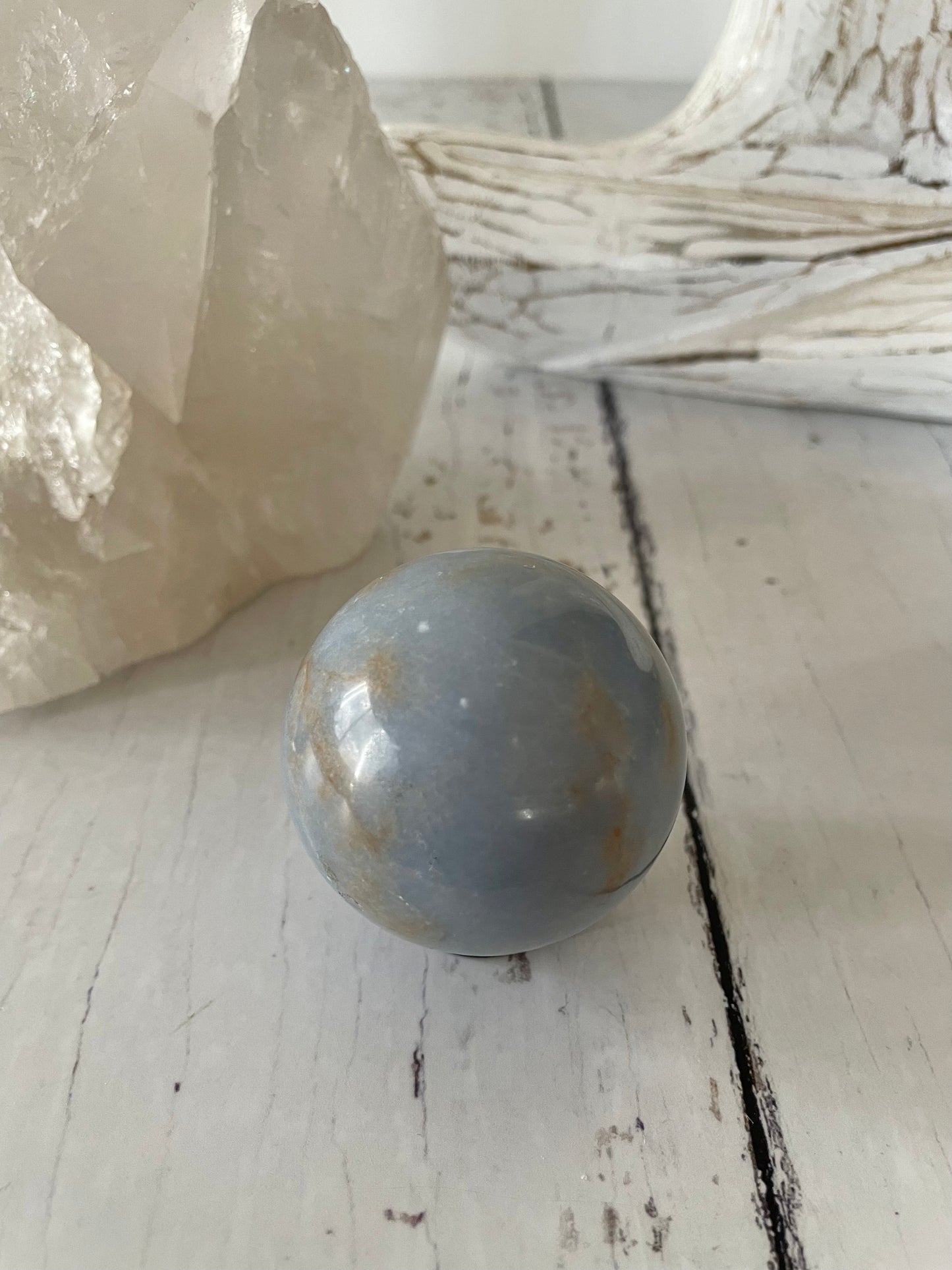 Angelite Sphere Includes Wooden Holder