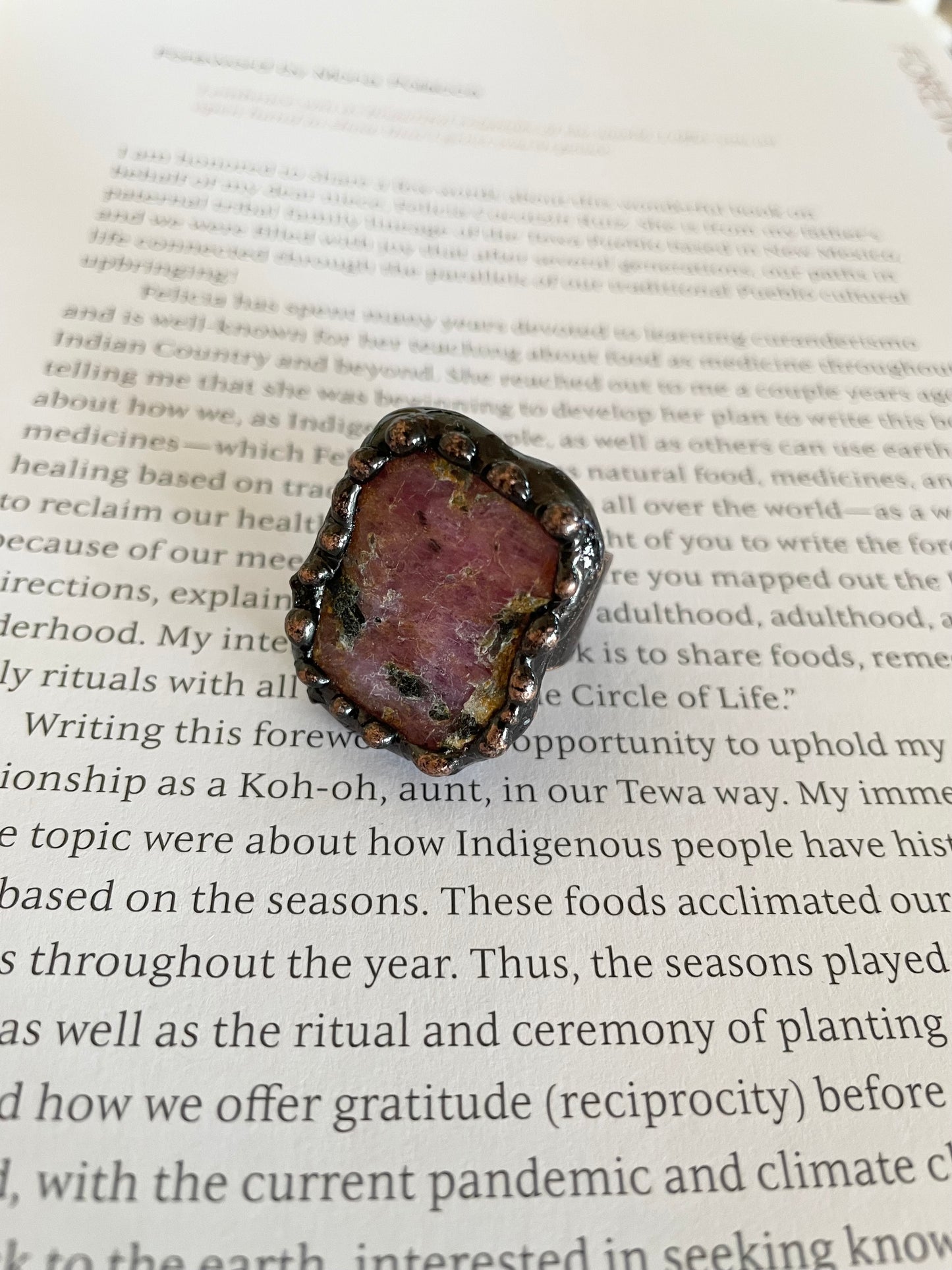 Copper electroplated Ring ~ Rhodonite Ring