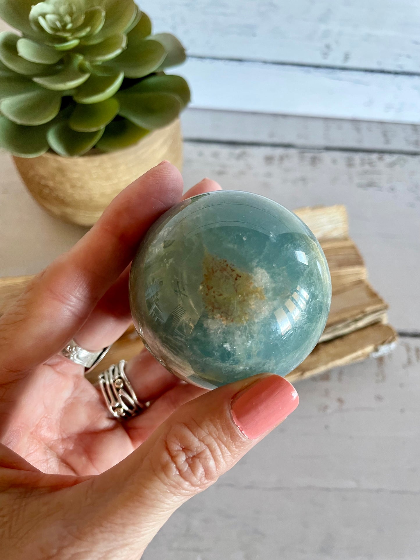 Blue Onyx Sphere Includes Wooden Holder