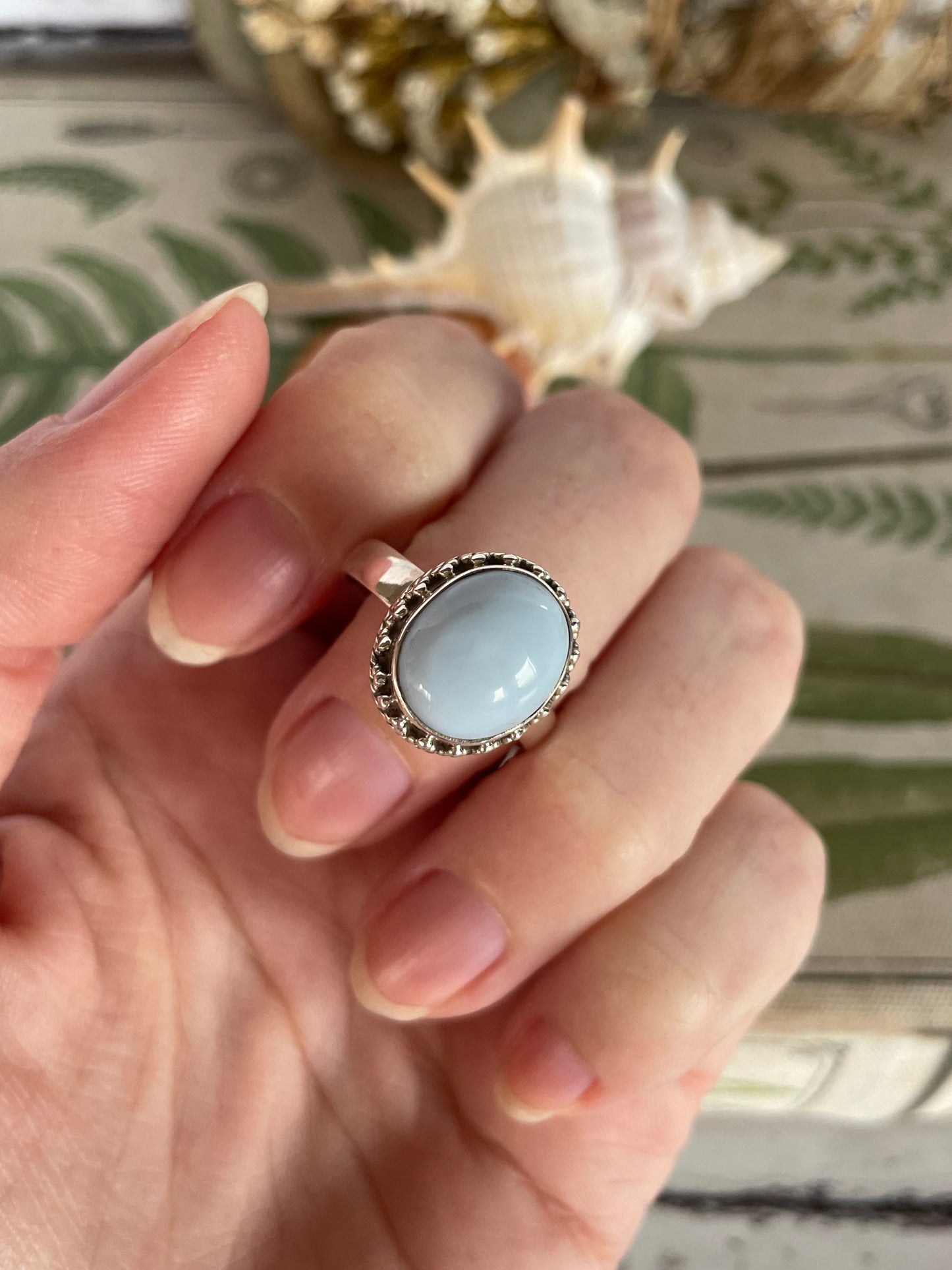 Blue Owyhee Opal Silver Ring