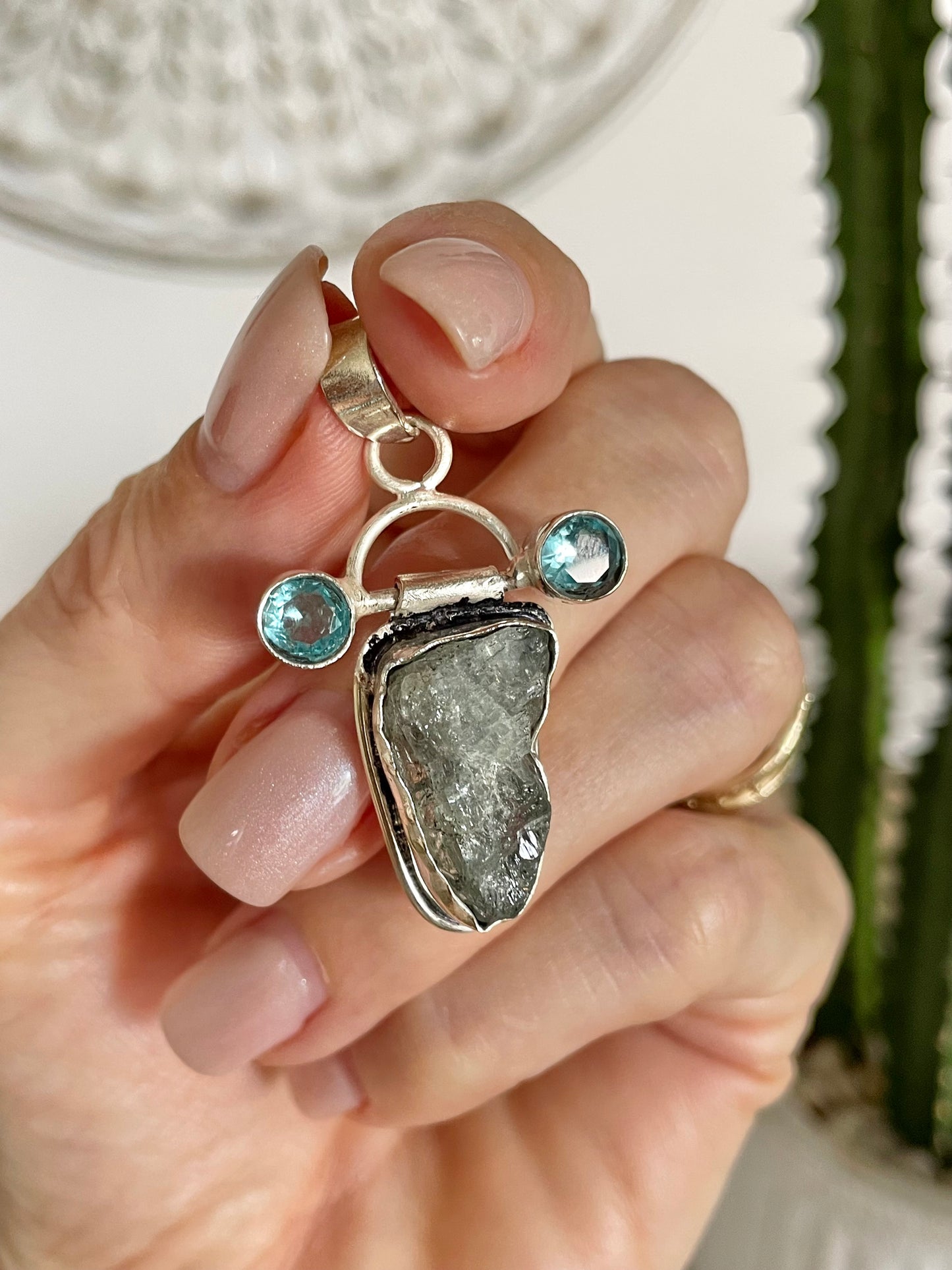 Raw Aquamarine & Topaz Pendant