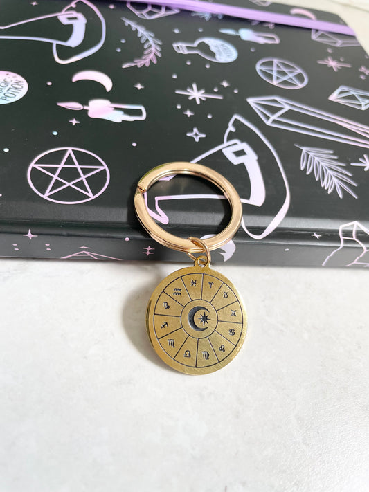 Astrology Wheel Gold Keychain