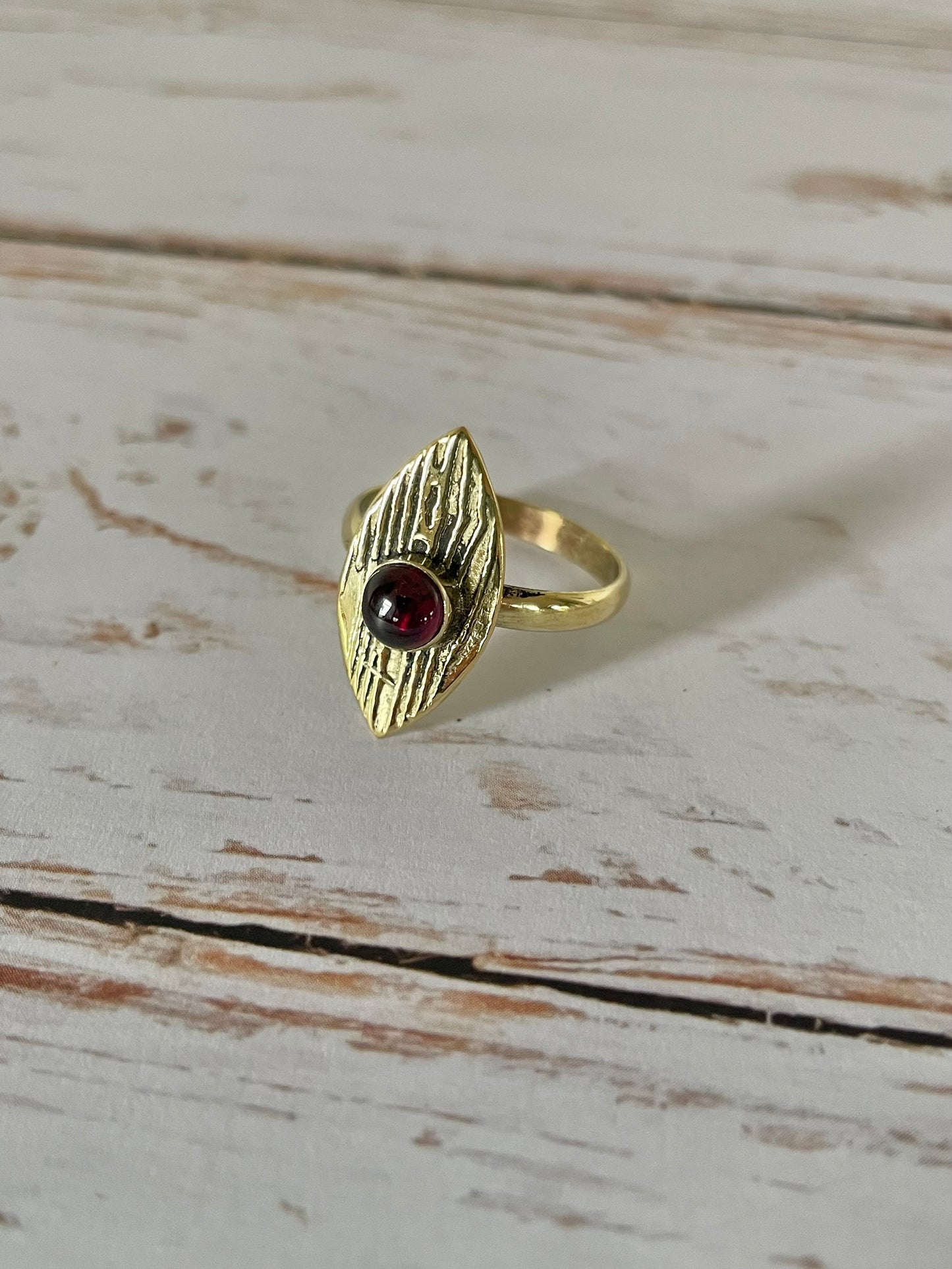 Garnet Brass Ring - Size 7